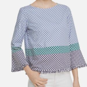 Tuckernuck Marella Damie Fringe Trim Button Back Checkerboard Top
